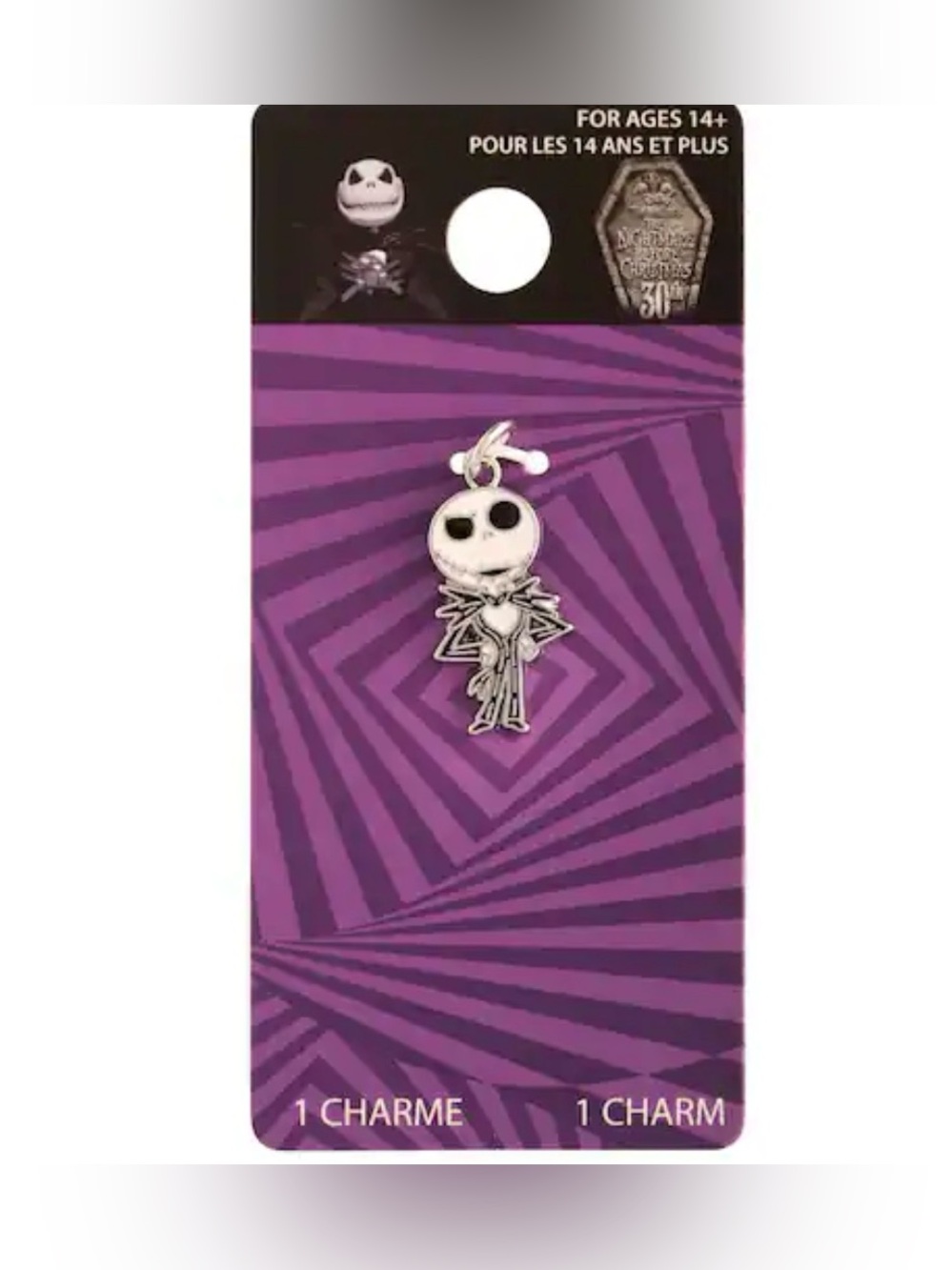 The Nightmare Before Christmas Jack Skellington Silver Phone Charm - Purple
